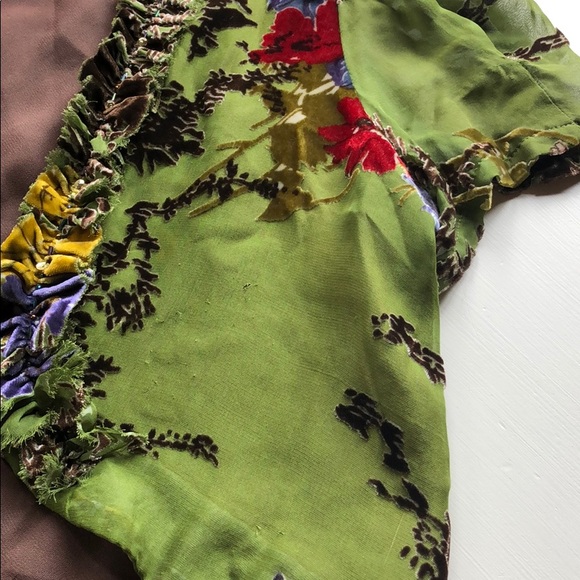 JALOUX | Green & Brown Silk Velvet Floral Short Sleeve Shrug | M - Picture 15 of 17